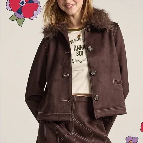 Anna Sui x Old Navy Dark Brown Jacket with Faux Fur - Picture 2 of 2